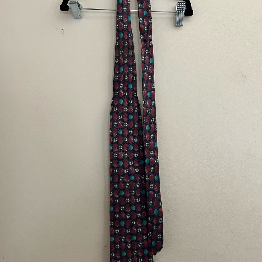 Vintage Dior Maroon and Turquoise Geometric Tie